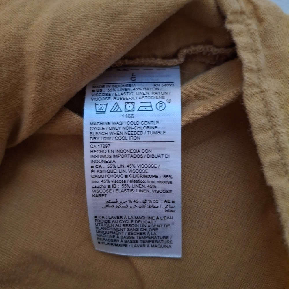 OLD NAVY Womens Yellow Linen Blend Smocked Peplum Top Square Neck Puff Sleeve L - Picture 7 of 7